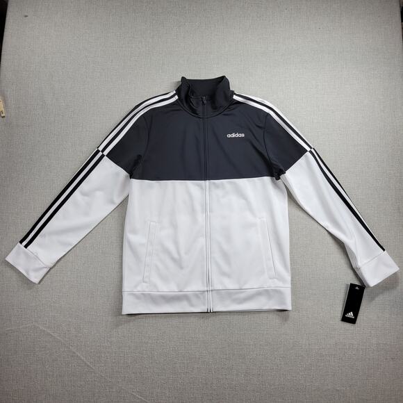 Adidas Youth Jacket Size L 14/16 Black White Zip Up Colorblock Tricot CM0808 NEW